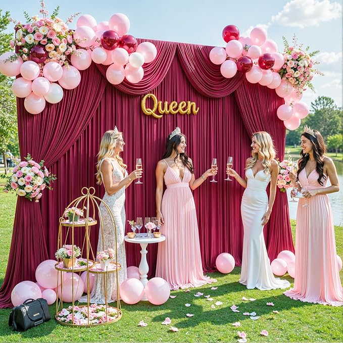 4 Panels Burgundy Backdrop Curtain for Parties Wedding Wrinkle Free Maroon Photo Curtains Backdrop Drapes Fabric Decoration for Birthday Engagement Ceremony 20ft(W) x 10ft(H)