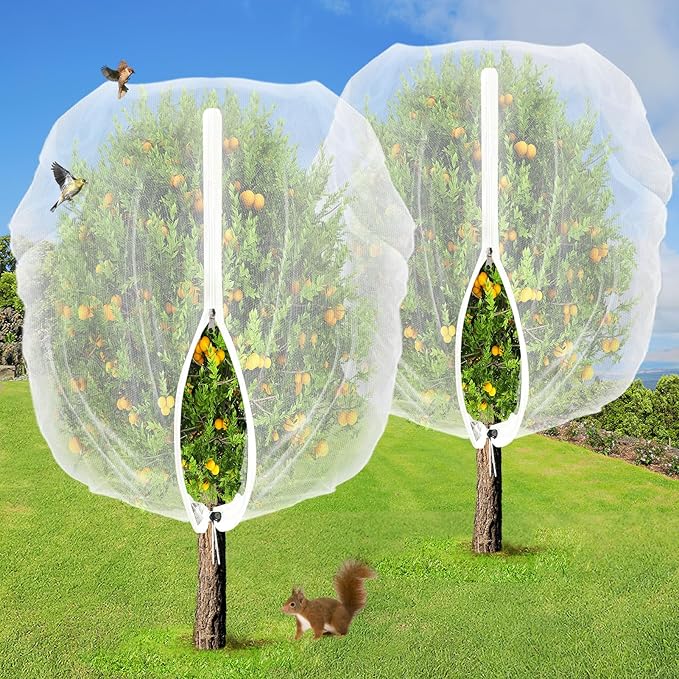 Easy Installation Fruit Tree Netting with Zipper & Drawstring - 6.2x6.2ft Ultra Fine Mesh Garden Protection Screen to Protect Pear Peach Apple from Bird Insect Bug Cicada Deer Squirrel - 2pcs