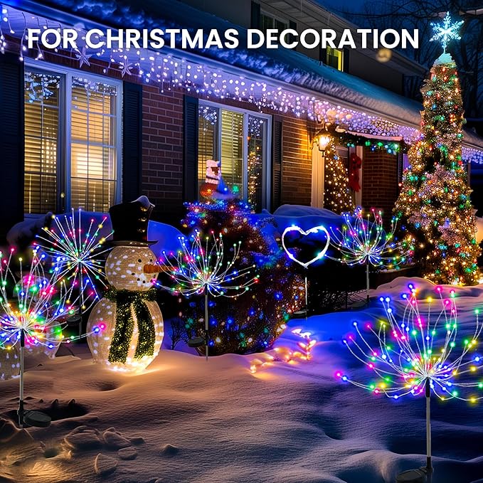 PEVOROS Garden Decor Solar Lights Outdoor,120LED Waterproof Colorful Solar Fairy Garden Lights for Outdoor Decoration,Yard, Patio, Porch,Flower Pot,Pathway, for 4th of July(2Pack)