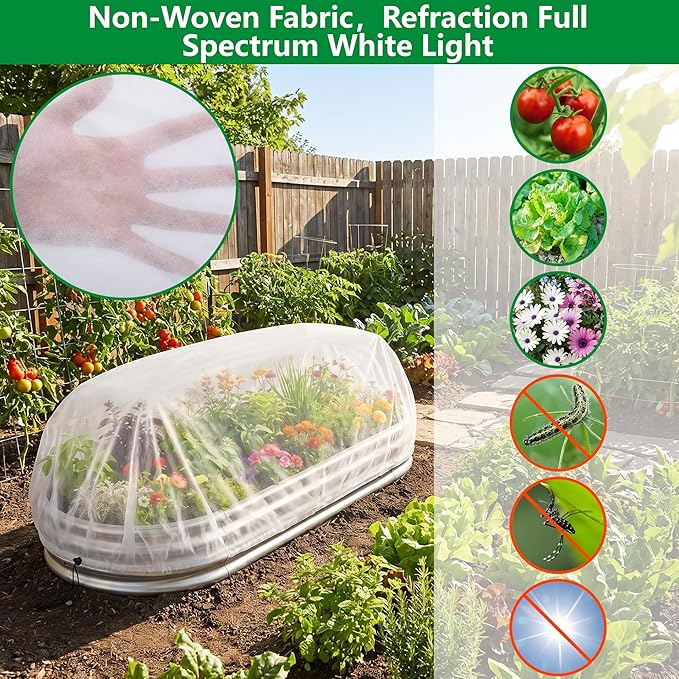 DECOHS Garden Raised Bed Plant Shade Cloth, Non-Woven Raised Bed Sunshade Cover with Drawstring, White Fabric Pest Barrier Screen for 4×2×1FT Garden Beds Vegetable Flower Protection Reduce Sun Burn