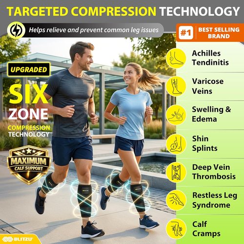 BLITZU Calf Brace - Adjustable Neoprene Compression Sleeve for Torn Calf Muscle | Pain Relief for Runners, S-M