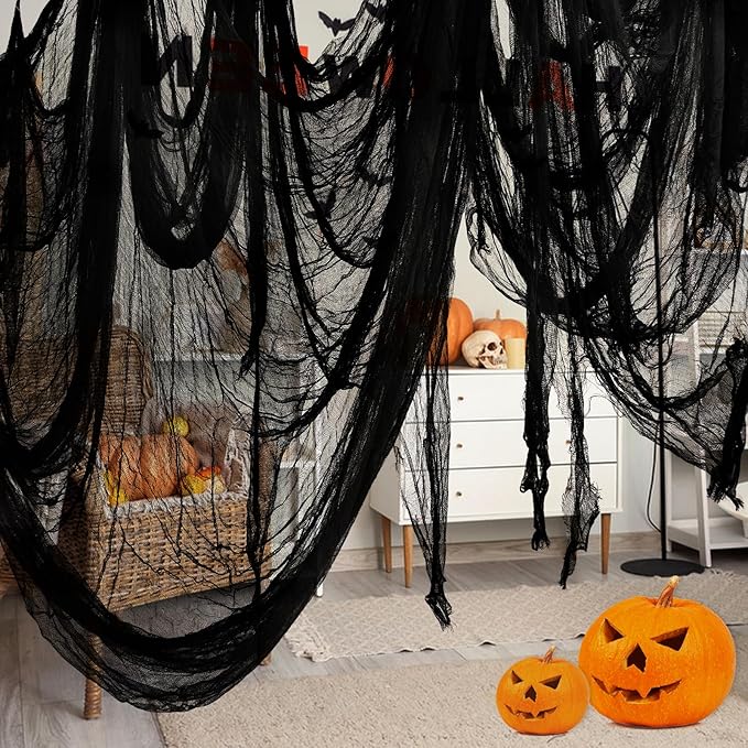 Halatool 85 X 800 in Halloween Creepy Cloth, Black Spooky Cheesecloth Scary Hanging Gauze Decor for Halloween Party Supplies Haunted Houses Windows Doorways Indoors & Outdoors