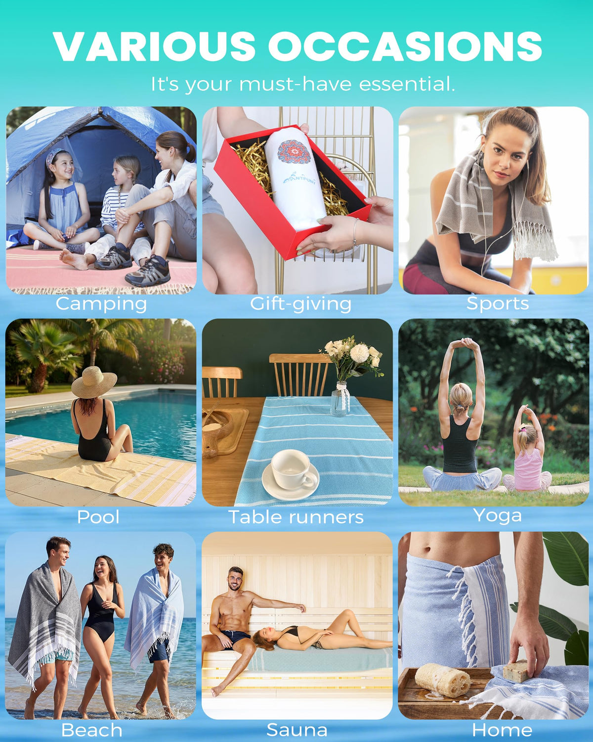 Antfuny 6 Packs Turkish Beach Towels Vacation Essentials Quick Dry Sand Free Soft Absorbent Extra Large XL Big Blanket Adult Oversized Bath Pool Swim Towel Set Bulk Multipack Thin Sandless Fast