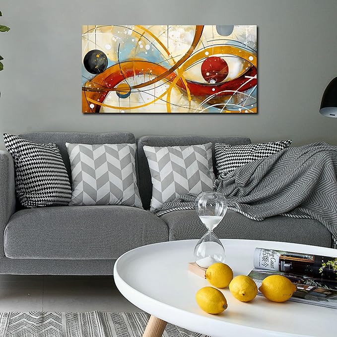 Large Abstract Yellow Canvas Wall Art for Living Room Bedroom Home Office Modern Wall Decor Line Geometric Abstract Picture Framed Canvas Prints Size 20x40