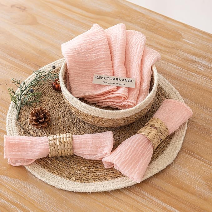 Cheesecloth Napkins 17x17 Inches Cloth Washable Reusable Handmade for Mothers Day Lunch Dinner Wedding Baby Bridal Shower Party Rustic Boho Decorations Bulk Set of 10 Pink