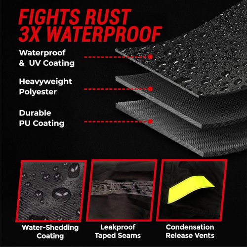 Badass Moto Motorcycle Cover - Waterproof Heavy-Duty All-Season Protection for Harley & Cruiser Bikes | Large 97L