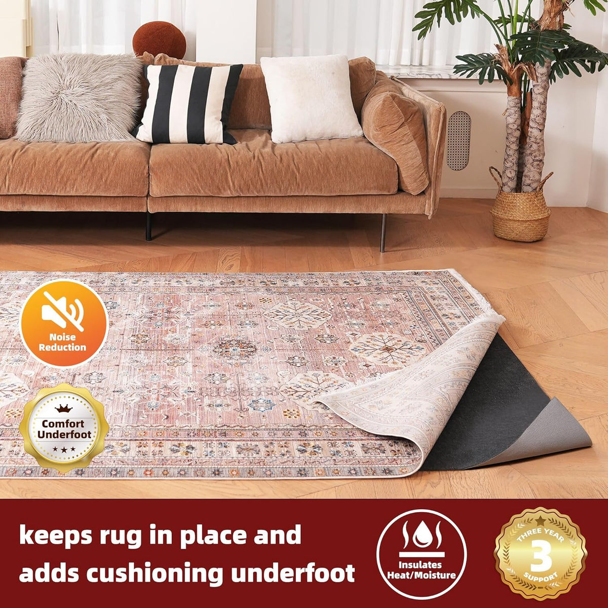 BAGAIL Felt and Natural Rubber Backing Rug Pads 1/8” Thick, Round 4 Feet Non Slip Rug Gripper Keep Rugs in Place, Under Area Rug Protective Cushioned Pads, Carpet Runners, Hardwood Floors Protection