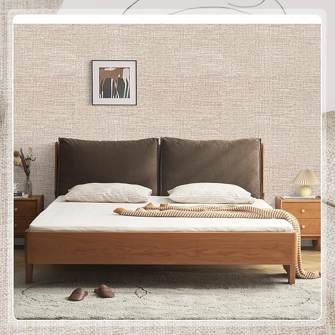 Amiya Grasscloth Khaki Wallpaper Peel and Stick Tan Faux Fabric Linen Contact