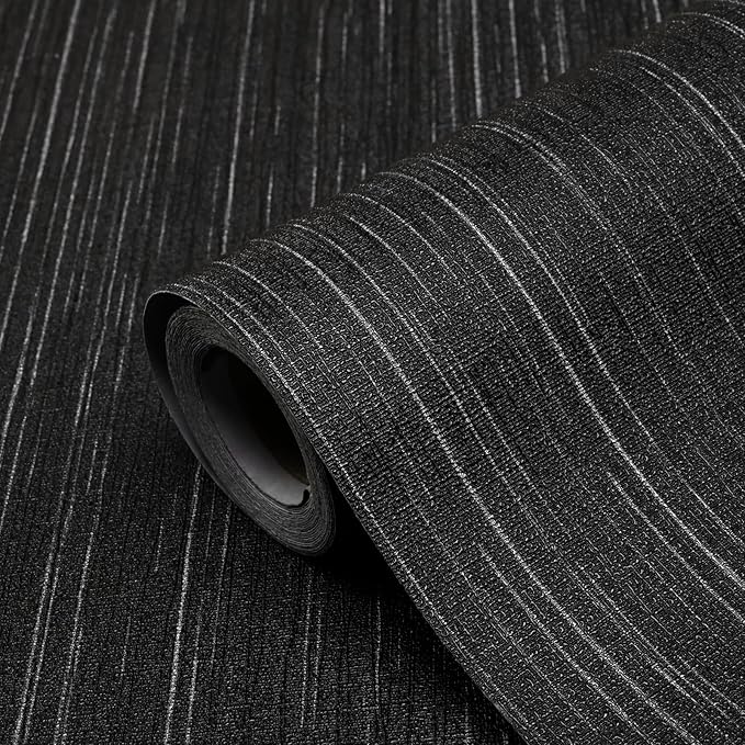 Black Grasscloth Peel and Stick Wallpaper A Set of 23.6" X 480" Self-Adhesive
