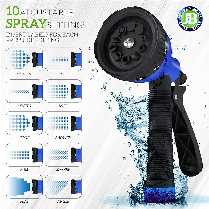 J&B XpandaHose 100ft Expandable Garden Hose – Ultra-Strong 3750D, 4-Layer Latex Core, Brass 3/4" Connectors, 10-Pattern Nozzle & Storage Bag – Lightweight, Kink-Reducing, Leak-Resistant