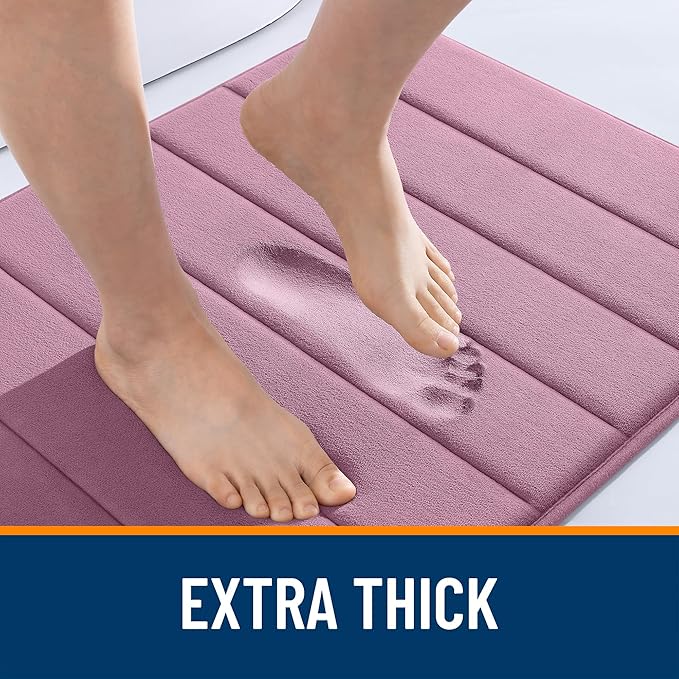 OLANLY Memory Foam Long Bathroom Rugs Runner 59x20, Super Soft Absorbent Bath Mat, Quick Dry, Machine Washable Shower Floor Rugs, Bathmat Carpet, Bathroom Home Decor Accessories, Deep Plum
