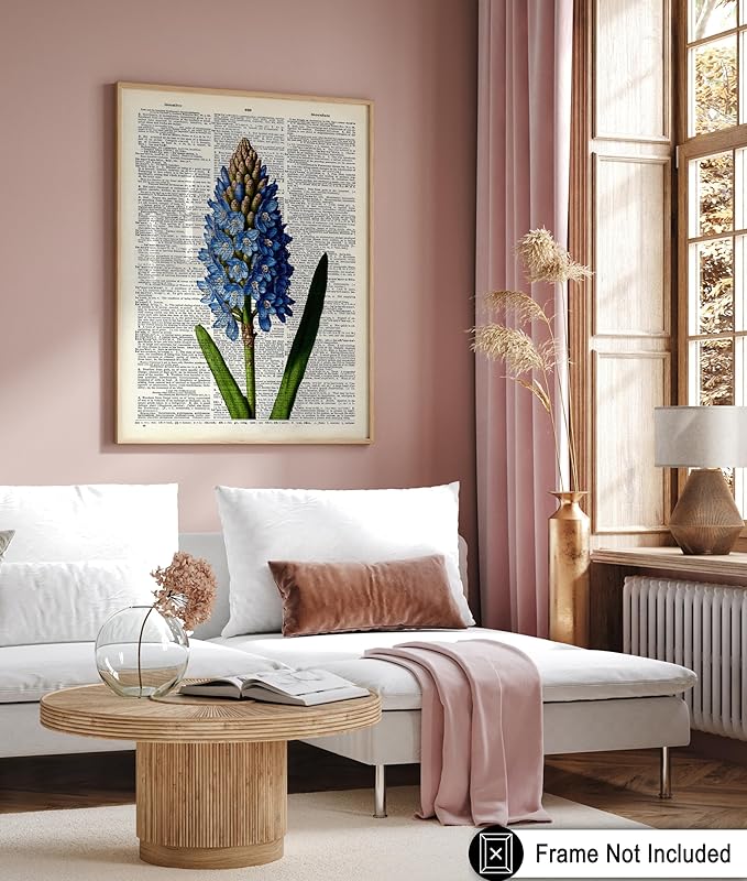 Poster Master Dictionary Art Poster - Blue Hyacinth Print - Flower Art - Floral Art - Gift for Men, Women & Florist - Minimal Decor for Bedroom, Office, Dorm or Flower Shop, 18x24 Unframed Wall Art