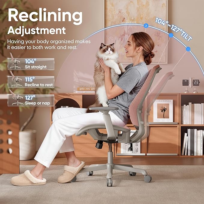 ELABEST Mesh Office Chair,Ergonomic Computer Desk Chair,Sturdy Task Chair- Adjustable Lumbar Support & Armrests,Tilt Function,Comfort Wide Seat,Swivel Home Office Chair