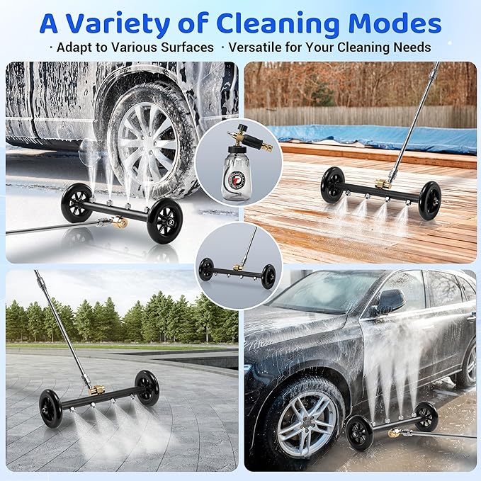 Tool Daily Undercarriage Pressure Washer Attachment 16 Inch, Dual-Function Undercarriage Cleaner with 1-Liter Foam Cannon, Under Car Wash Water Broom with 3 Pieces Extension Wand, 3600 PSI