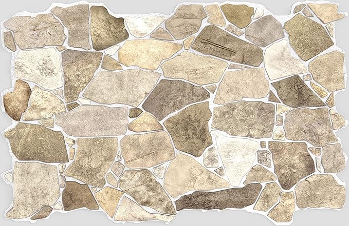 Dundee Deco 3D Wall Panels Faux Stone PVC Brown Beige, 3.2 ft X 2.1 ft
