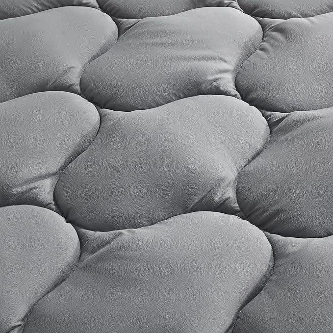 SLEEP ZONE Bedding Quilted Fitted Twin Mattress Pad Cover, Soft Fluffy Pillow Top Bed Mattress Topper Deep Pocket 8-21 inch, Washable (Grey, Twin)