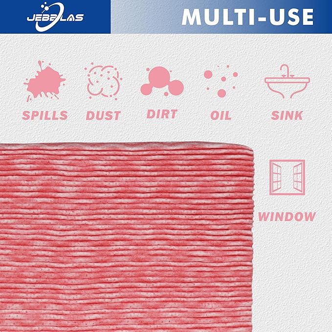 JEBBLAS Reusable Cleaning Cloths Handi Wipes Reusable Cloths Dry Cleaning Cloths Dish Towel Dish Cloths Handy Cleaning Wipes,Pack of 100, Red