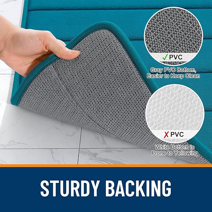 OLANLY Memory Foam Bath Mat 44x24, Super Soft Absorbent Bathroom Rugs, Quick Dry, Machine Washable Shower Floor Rugs, Bathmat Carpet, Bathroom Home Decor Accessories, Peacock Blue
