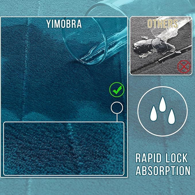 Yimobra Long Bath Mat 44"x24", Super Soft Quick Dry Memory Foam Bathroom Rug, Water Absorbent, Non Slip Backing Machine Washable for Tub Shower, Thick Comfort Support, Peacock Blue
