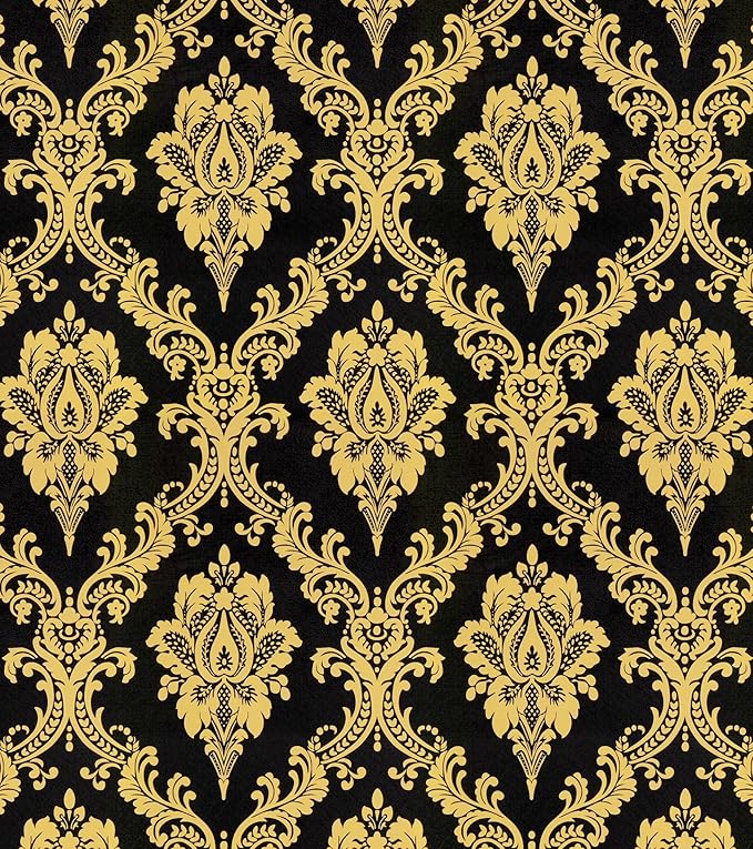 Peel and Stick Wallpaper Black and Yellow Damask Wallpaper