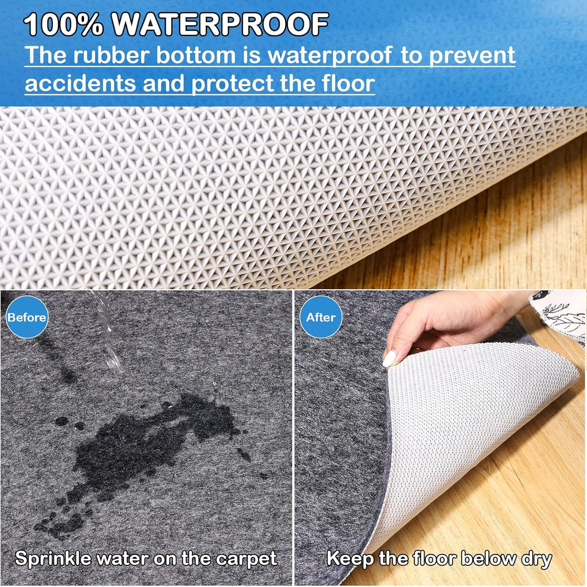 Non-Slip Rug Pads 1/4” Thick, 4x6Ft Waterproof Rugs Non Skid Rug Pad for All Floors and Finishes Durable Hardwood Floor Protective Felt Keeps Rugs in Place, Safe and Secure