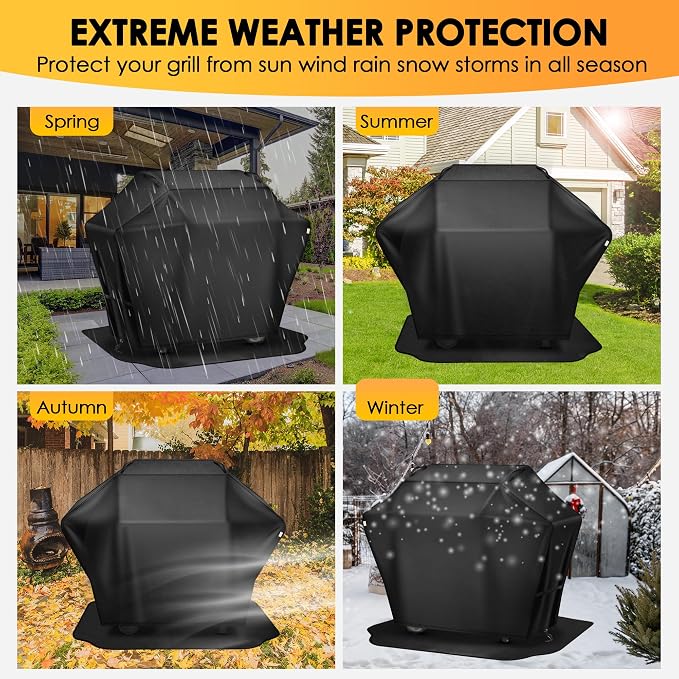 Grill Cover 48 Inch & Under Grill Mat,Grill Cover for Outdoor Waterproof Weather Resistant,UV & Fade Resistant, Compatible with Weber Nexgrill Charbroil Kenmore Gas Grill, Black