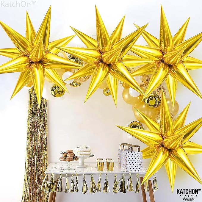 KatchOn, Gold Spike Balloon Foil - Big 26 Inch, Pack of 50 | Foil Gold Balloons, Gold Star Balloons for New Years Decorations 2026, Christmas Decorations, Birthday, Anniversary, Bachelorette Decor
