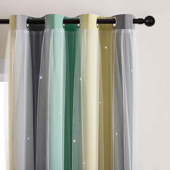 XiDi Curtains for Bedroom Decor, Rainbow GreenYellowGrey34/45/1