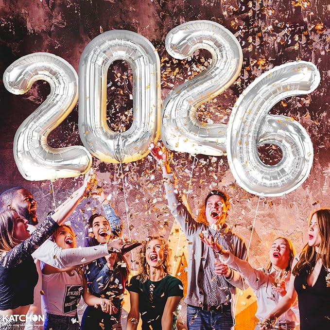 Katchon, Giant 42 Inch - 2026 Balloons Silver - Happy New Year Decorations 2026 | New Year 2026 Balloons, Silver Happy New Year Party Decorations | 2026 silver Balloons