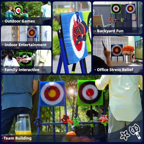 BunnyBoo Axe Throwing Game - Safe Bristle Target Set with 4 Axes & Darts | Portable Fun for Kids & Adults