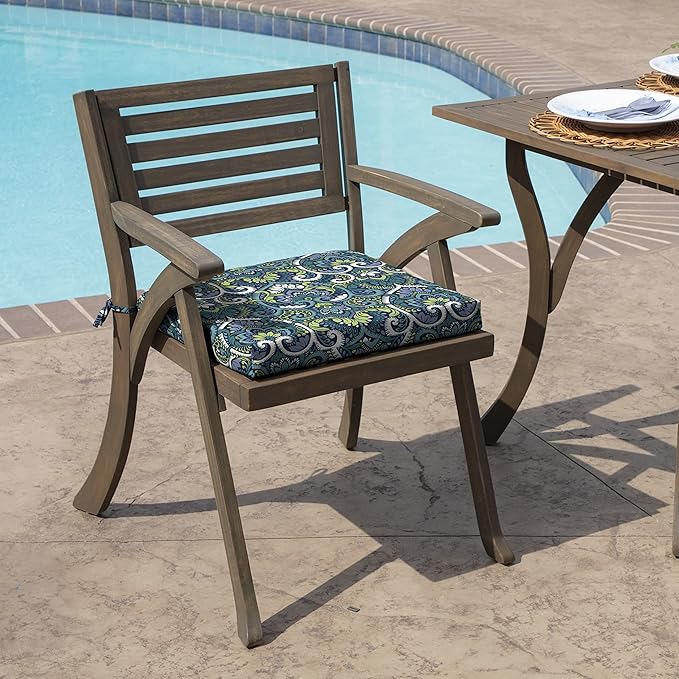 Arden Indoor/Outdoor Seat Or Rocking Chair Cushion, 19 x 18, Water Repellent, Rain Proof, Fade Resistant Cushion for Rocking Or Dining Chairs Sapphire Aurora Blue Damask