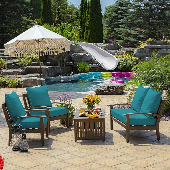 Arden Outdoor Foam Deep Seat Cushion Set, 24 in x 24 in, Weather-Proof, Rain-Proof, Fade Resistant Patio Cushion, Bottom and Back Cushion for Chair, Sofa, and Couch Lake Blue Leala