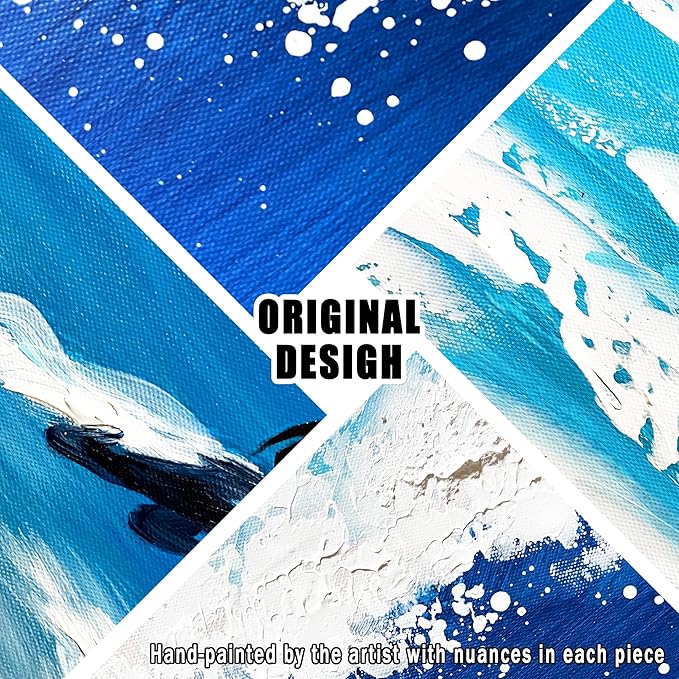 Ocean Artwork Wall Decor for Living Room Blue and White Canvas Wall Art for Office Sea Painting Wall Art for Bedroom Size 20 x 40 Inch