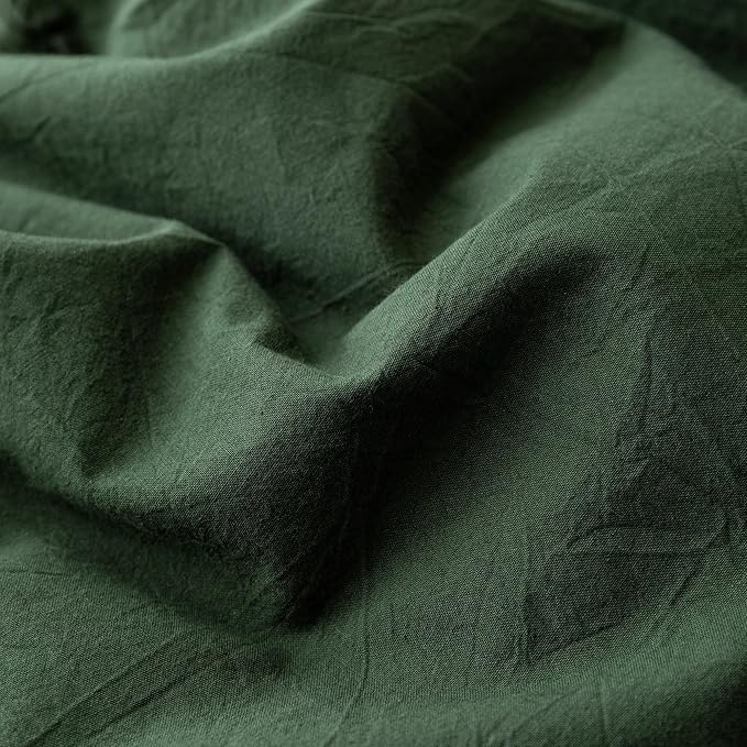 JIYUAN 100% Washed Cotton Duvet Cover Set 3 Pieces Super Queen, 1 Duvet Cover 90x98 Inches(Comforter Not Included) and 2 Pillowcases,Linen Feel Bedding Set Comfy and Breathable,Forest Green