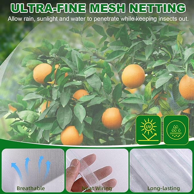 2 Pack Large Fruit Trees Netting 8ftx10ft with Zipper&Drawstring Garden Birds Net Mesh Insect Netting Plant Covers Protection Bags for Blueberry Bushes Shrubs Vegetables Flowers Herbs