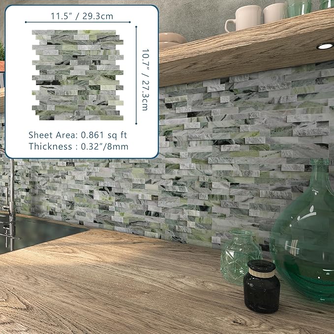 SUNWINGS 5-Sheet Peel and Stick Mosaic Natural 3D Stone Self Adhesive Marble