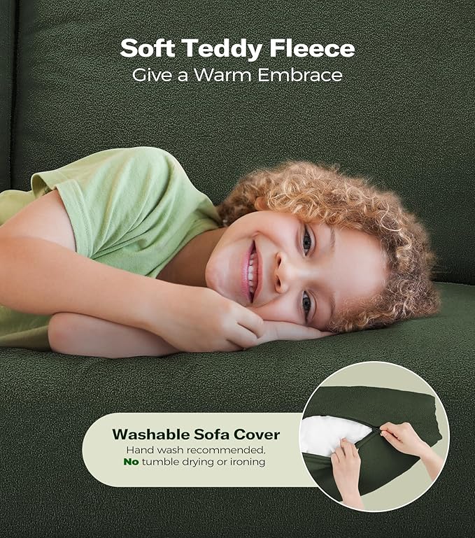 Loveseat Sofa, 51" Love Seat, Comfy Teddy Small Loveseat for Small Spaces, Tool-Free Setup Couch for Bedroom, All-Wood Couches for Living Room, No Pillow Included, Green