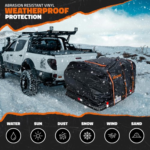 Mockins 60"x36"x6" XL Folding Trailer Hitch Cargo Carrier & 35 Cu.Ft. Tow Hitch Cargo Carrier Bag | 500 Lbs. Capacity Luggage Rack for SUV Car Truck & Soft Waterproof Trailer Rack Bag with Accessories