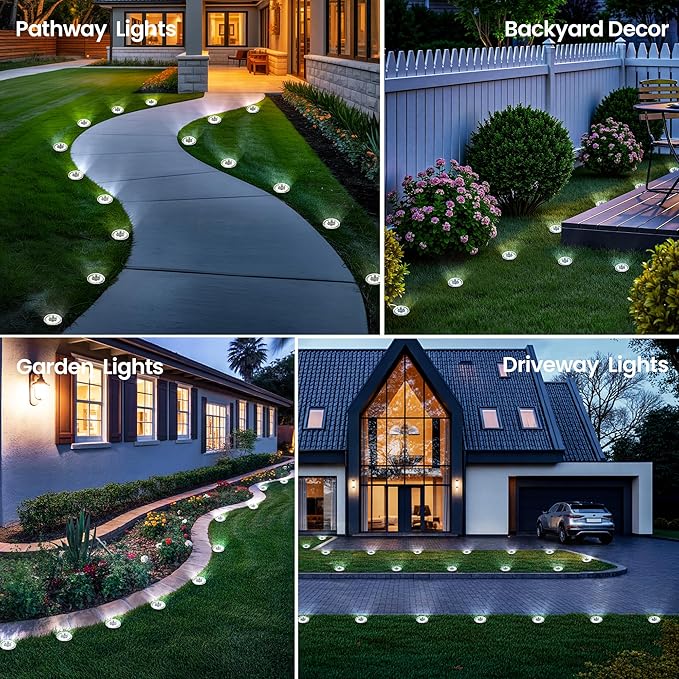 PATIOWIN 20 Pack Small Solar Ground Lights, Pathway Light Waterproof, Outdoor Solar Light for Garden, Driveway, Walkway, Backyard (Cool White)