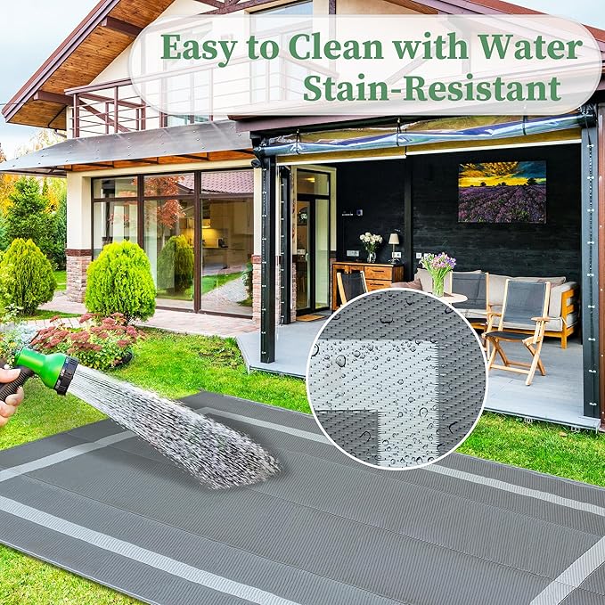 Ogrmar 5x8 FT Reversible Mats, Outdoor Rug for Patio Clearance, Waterproof Carpet, Plastic Straw Rug for Indoor Outdoor, Floor Mat&Rug for RV Porch Camping Backyard Deck Balcony Beach Trailer (Gray)