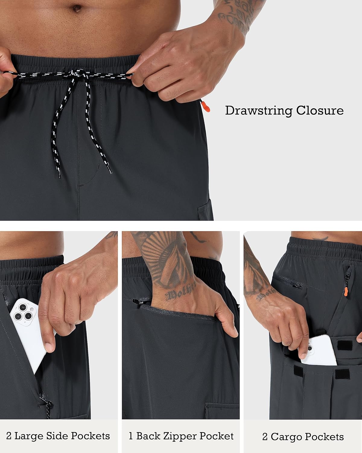 Skiennix Men's Cargo Shorts - Quick Dry Lightweight Stretch Hiking Shorts with 5 Pockets