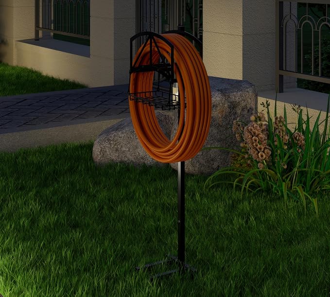 Fire Beauty Garden Hose Holder with Storage Basket,Heavy-Duty,80+lb Capacity,Rust-Proof Stainless Steel,Holds 150ft Hose