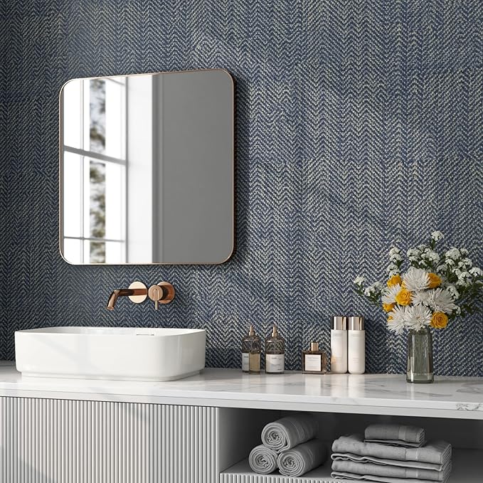 FunStick 24"x394" Removable Gold Dark Blue Textured Wallpaper Peel and Stick