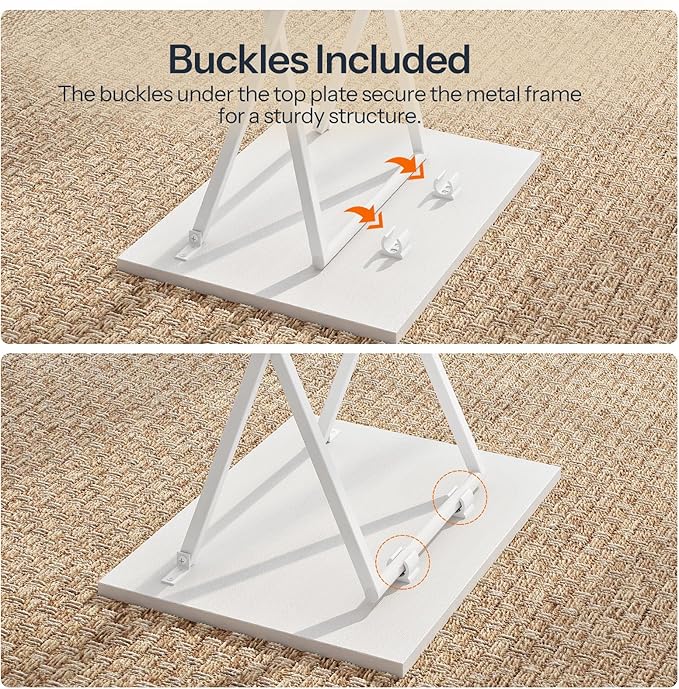 HOOBRO Folding TV Tray Tables, Set of 2 Side Table for Small Space, Industrial Snack Tables for Eating at Couch, Stable Metal Frame, Easy Assembly, Space Saving, White WW25BZ01N1