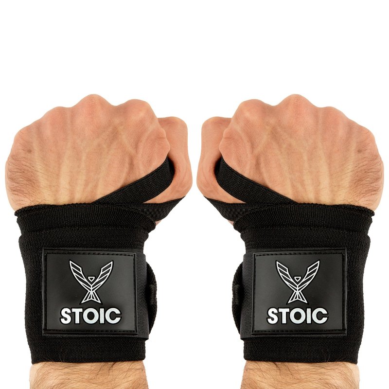 Wrist Wraps weightlifting, powerlifting, cross training, bodybuilding with thumb loop. Professional grade for gym workout, men and women weight lifting and strength training by Stoic - Black 36 Inch