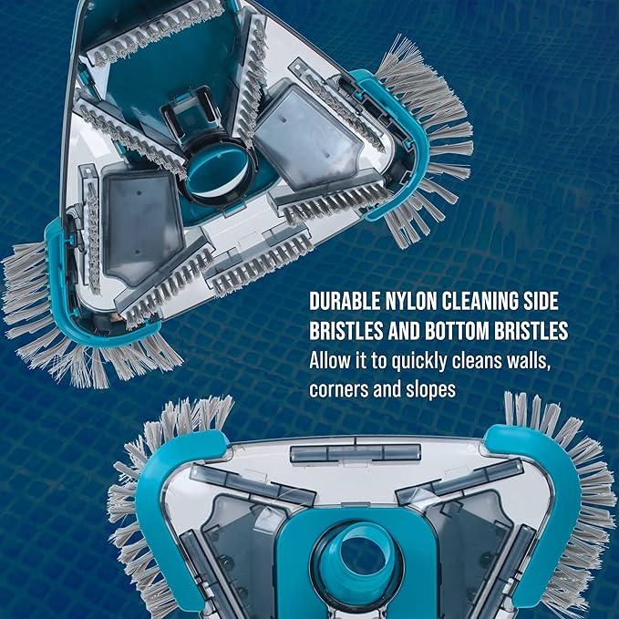 U.S. Pool Supply Premium Triangular Weighted Pool Vacuum Head with Side Brushes, Swivel Connection, EZ Clip Handle - Above Ground & Inground Swimming Pools – Vinyl Liner Floor, Wall, Corner Cleaner