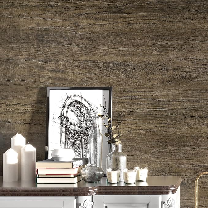 WESTICK Brown Wood Peel and Stick Countertop Wallpaper Waterproof Wood Contact