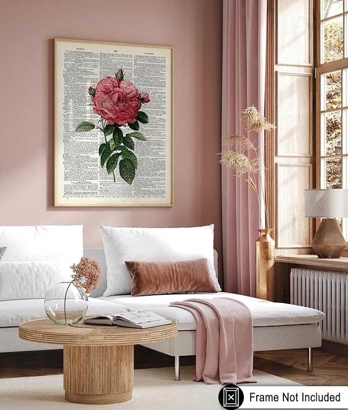 Poster Master Dictionary Art Poster - Pink Roses Print - Flower Art - Floral Art - Gift for Him, Her & Florist - Minimal Decor for Living Room, Bedroom, Dorm or Flower Shop, 24x32 Unframed Wall Art