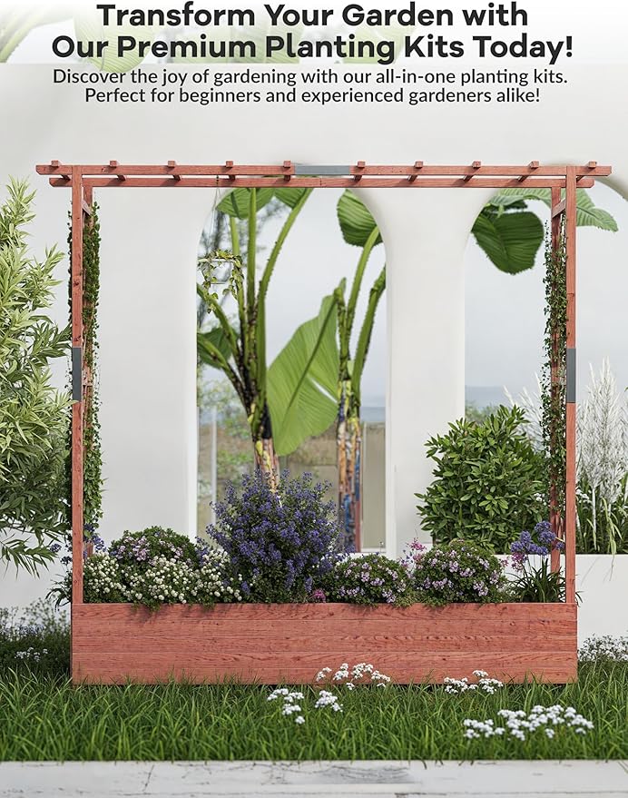 GarveeLife Raised Garden Bed with Trellis, 72 in Wood Planter Box with Side Trellis, Hanging Roof, and 4 Drainage Holes, Freestanding Elevated Garden Bed for Climbing Plants, Vines, Flowers