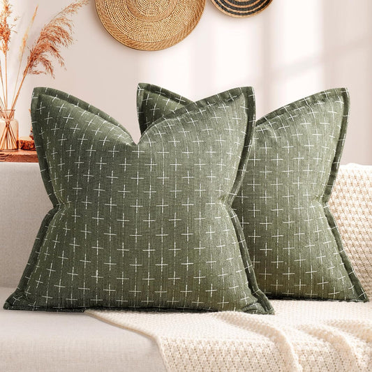 ZWJD Pillow Covers 16x16 Set of 2 Soft Polyester Textured Pillow Covers with Stylish Flange Edge Cozy Farmhouse Throw Pillows for Couch Bed Sofa Living Room